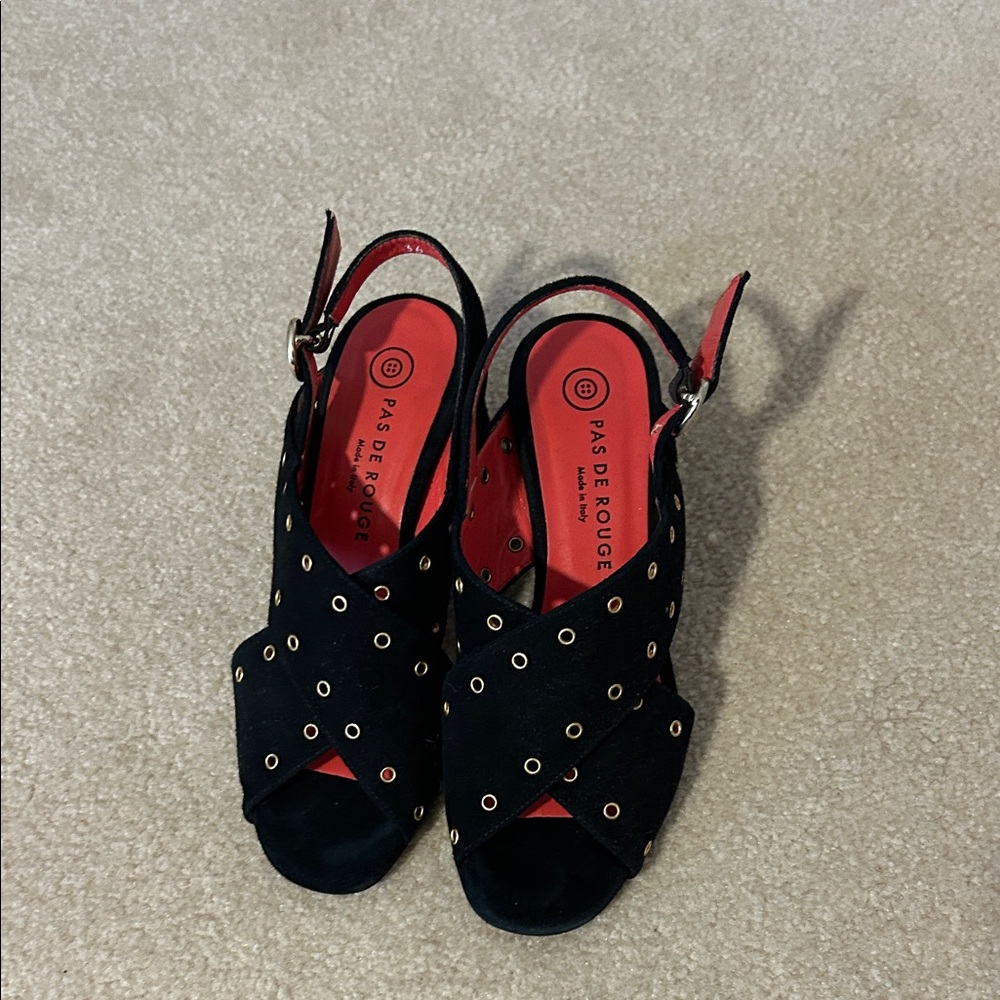 Pas de Rouge Black and Red Eyelet Sandals